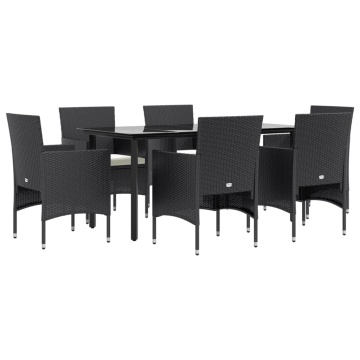 Set de masă pentru grădină, 7 piese, cu perne, negru - Img 3
