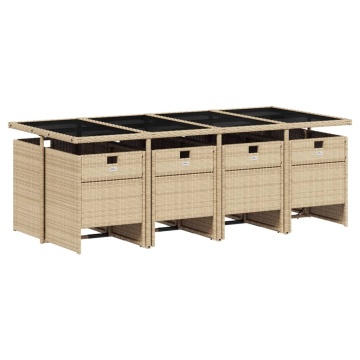 Set de masă pentru grădină, 9 piese, cu perne, bej, poliratan - Img 3
