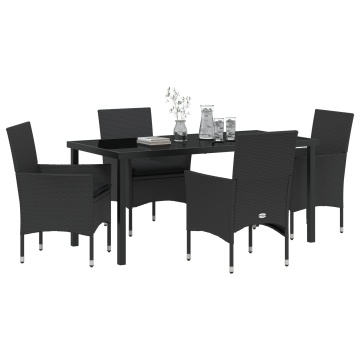 Set de Masa pentru Grădină cu 5 Piese cu Perne Poliratan Negru , Masă de Grădină Neagră 160x80x73 cm cu Sticlă Securizată - Img 3