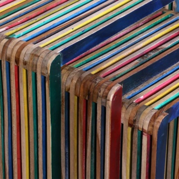 Set de mese suprapuse 3 piese, lemn de tec reciclat, multicolor - Img 6