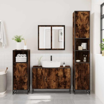 Set de mobilier de baie 4 piese Lemn prelucrat de stejar afumat - Img 4