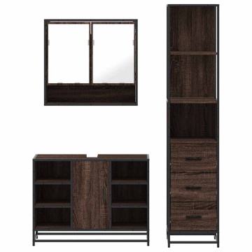 Set de mobilier de baie din 3 piese din lemn de stejar maro - Img 8