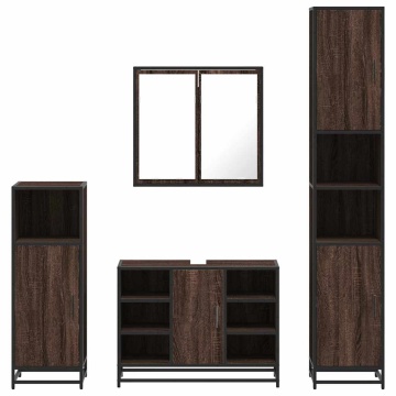 Set de mobilier de baie din 4 piese din lemn de stejar maro - Img 8