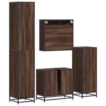 Set de mobilier de baie din 4 piese din lemn de stejar maro - Img 7