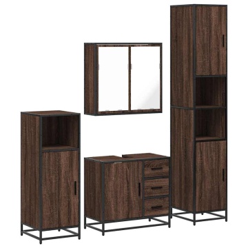 Set de mobilier de baie din 4 piese din lemn de stejar maro - Img 2