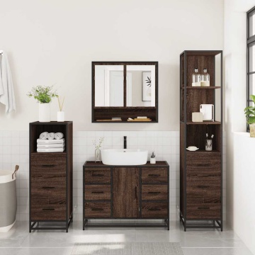 Set de mobilier de baie din 4 piese din lemn de stejar maro - Img 4