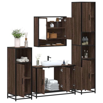 Set de mobilier de baie din 4 piese din lemn de stejar maro - Img 1