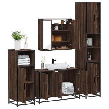 Set de mobilier de baie din 4 piese din lemn de stejar maro - Img 1