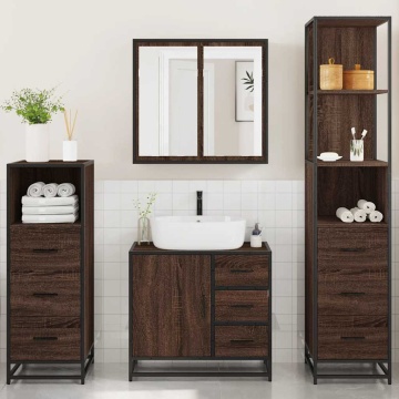 Set de mobilier de baie din 4 piese din lemn de stejar maro - Img 4