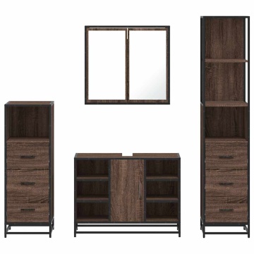 Set de mobilier de baie din 4 piese din lemn de stejar maro - Img 8