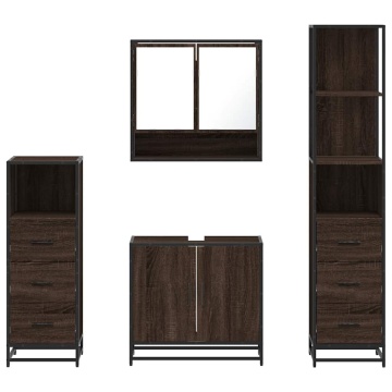 Set de mobilier de baie din 4 piese din lemn de stejar maro - Img 8
