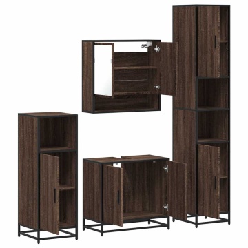 Set de mobilier de baie din 4 piese din lemn de stejar maro - Img 5