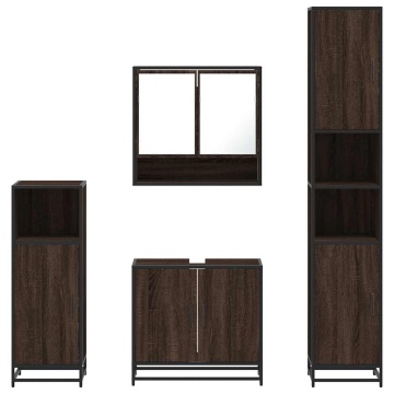 Set de mobilier de baie din 4 piese din lemn de stejar maro - Img 8