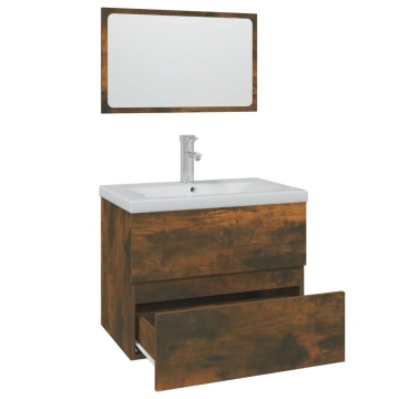 Set de mobilier de baie, stejar fumuriu, lemn prelucrat - Img 3