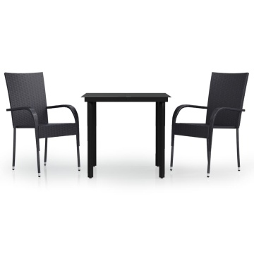 Set de mobilier de grădină, 3 piese, negru - Img 2