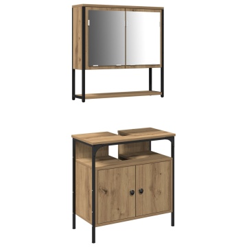 Set de mobilier pentru baie 2 piese din lemn de stejar artistic - Img 2