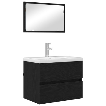 Set de mobilier pentru baie 2 piese Stejar negru Lemn prelucrat - Img 3