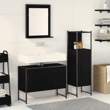 Set de Mobilier pentru Baie 3 Piese Negru Stejar Lemn Prelucrat - Img 1