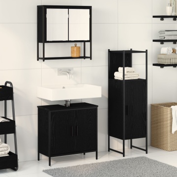 Set de Mobilier pentru Baie 3 Piese Negru Stejar Lemn Prelucrat - Img 1