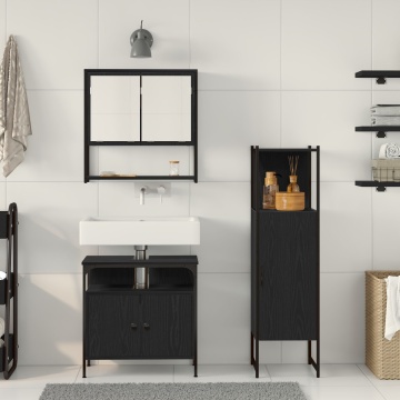 Set de mobilier pentru baie 3 piese stejar negru lemn compus - Img 4