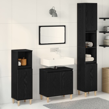 Set de Mobilier pentru Baie din 3 Piese Stejar Negru Lemn Prelucrat - Img 1