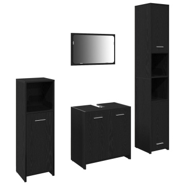 Set de Mobilier pentru Baie din 4 Piese Stejar Negru Lemn Ingineresc - Img 4