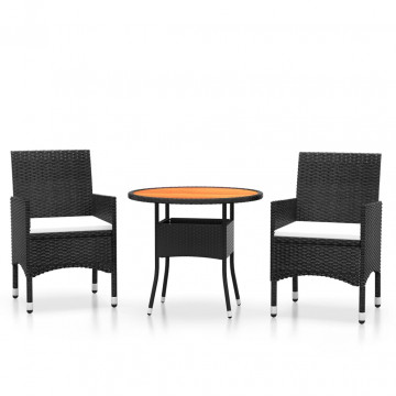 Set de mobilier pentru grădină, 3 piese, negru, poliratan - Img 2