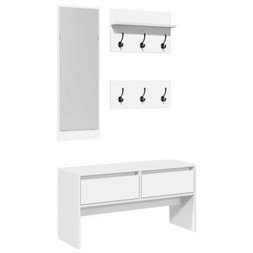 Set de mobilier pentru hol, 4 piese, alb, lemn prelucrat - Img 2