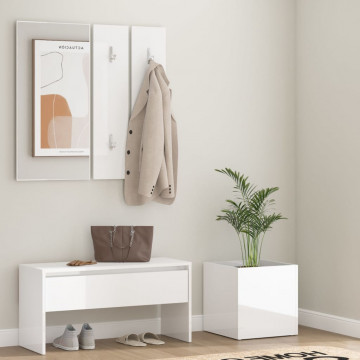 Set de mobilier pentru hol, alb extralucios, lemn prelucrat - Img 1