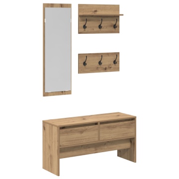 Set de mobilier pentru hol format din 4 piese din lemn de stejar - Img 2