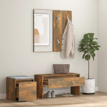 Set de mobilier pentru hol, stejar fumuriu, lemn prelucrat - Img 3