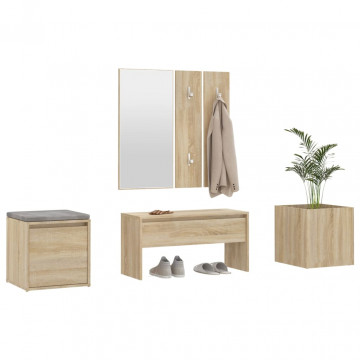Set de mobilier pentru hol, stejar sonoma, lemn prelucrat - Img 4