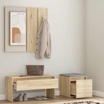 Set de mobilier pentru hol, stejar sonoma, lemn prelucrat - Img 3