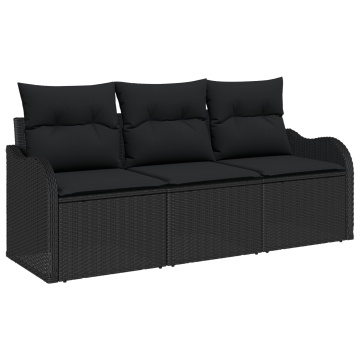 Set de sofa de grădină de 3 piese cu perne Negru Poliratan - Img 2