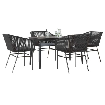 Set de sufragerie de grădină 5 piese neagră Sticlă Poly Rattan - Img 1