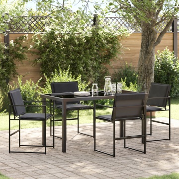 Set dining grădină 5 piese cu perne Negru Textilene și Oțel - Img 1