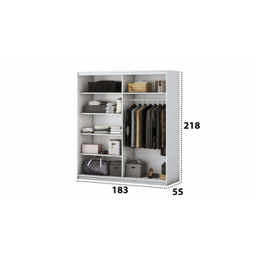 Set dormitor Beta, alb / sonoma, dulap 183 cm, pat 140×200 cm, 2 noptiere, comoda - Img 4