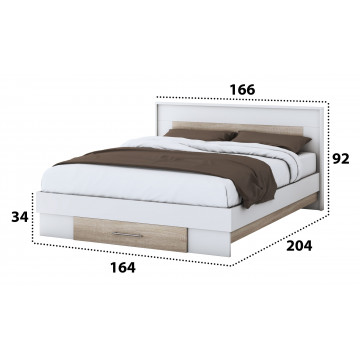 Set dormitor Beta, alb/sonoma , dulap 183 cm, pat 160x200 cm, 2 noptiere, comoda - Img 6