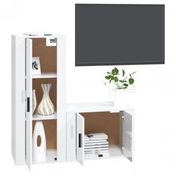 Set dulap TV, 2 piese, alb extralucios, lemn prelucrat - Img 3