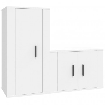 Set dulap TV, 2 piese, alb, lemn prelucrat - Img 2