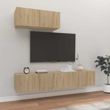 Set dulap TV, 3 piese, stejar sonoma, lemn prelucrat - Img 1