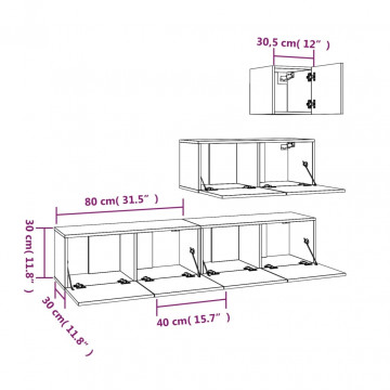 Set dulap TV, 4 piese, gri beton, lemn prelucrat - Img 6