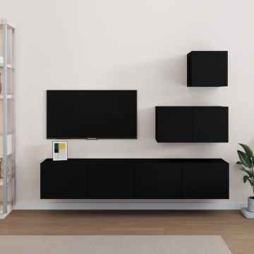 Set dulap TV, 4 piese, negru, lemn prelucrat - Img 1