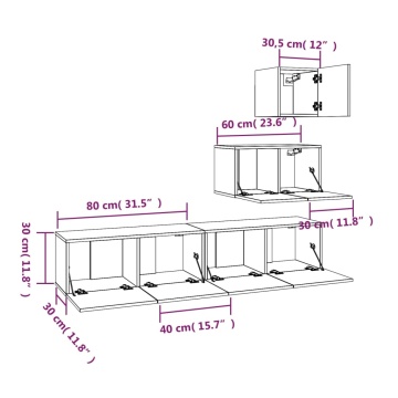 Set dulap TV, 4 piese, negru, lemn prelucrat - Img 6