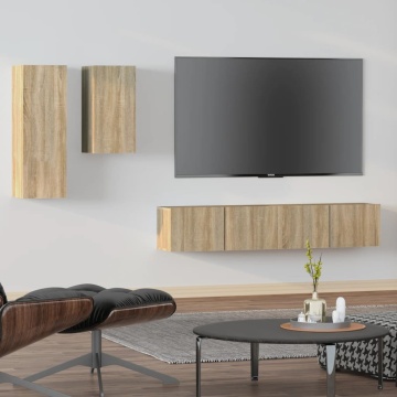Set dulap TV, 4 piese, stejar sonoma, lemn prelucrat - Img 1