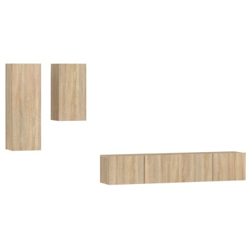 Set dulap TV, 4 piese, stejar sonoma, lemn prelucrat - Img 2