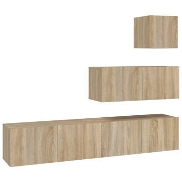 Set dulap TV, 4 piese, stejar sonoma, lemn prelucrat - Img 2