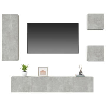 Set dulap TV, 5 piese, gri beton, lemn prelucrat - Img 4