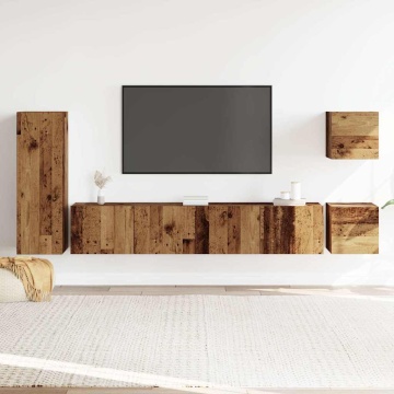 Set dulap TV 5 piese montat pe perete lemn vechi lemn prelucrat - Img 3
