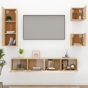 Set dulap TV, 5 piese, stejar sonoma, lemn prelucrat - Img 3